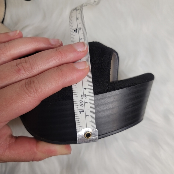 Black suede platforms with ankle strap. - Picture 9 of 11